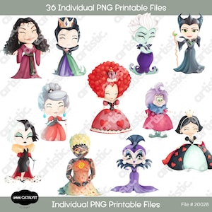 Pacchetto di clipart di cattivi, Regina cattiva, Ursula, Crudelia, Madre Gothel, Regina di cuori, cattivi delle fiabe per decorazioni per feste e kit di sublimazione