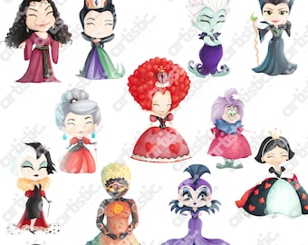 Bösewicht Clipart Bundle: Märchen PNGs im Chibi-Stil (Digitaler Download)