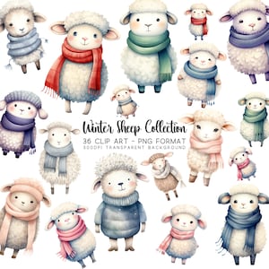 Schaf Clipart - Weihnachts Clip Art Kollektion: Weihnachtsgrüße PNG, Winterschaf JPG, Feiertagsdekor & Noel Clipart - 36 Png- und Jpg-Dateien