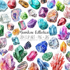 Edelstein Clipart Aquarell Sammlung - Kristall Traube, Geburtsstein Kunst, Sternzeichen Geschenke, Heilende Kristalle, Sublimation PNG - 204 Bilder