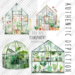 Floral PNG bundle, watercolor clipart with a variety of greenhouse plants in soft colors