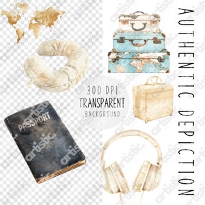 Watercolor luggage stack clipart, transparent PNG for creating social media graphics.