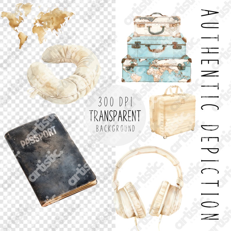 Watercolor luggage stack clipart, transparent PNG for creating social media graphics.