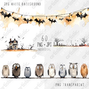 Digital Halloween clipart for instant download, featuring spooky and cute themes.