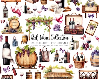 Red Wine Clipart Bundle: Winery & Autumn PNG Images (Digital Download)