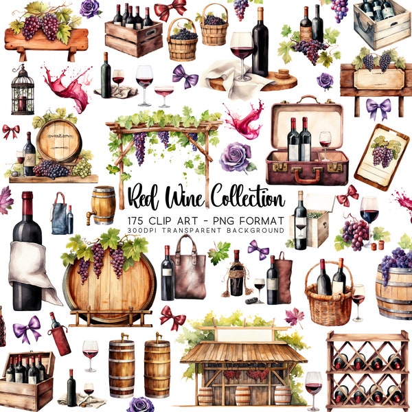 Red Wine Clipart: 175 Winery Clip art PNG transparent image Files & JPG, Perfect for Fall Sublimation and Autumn Clipart Projects