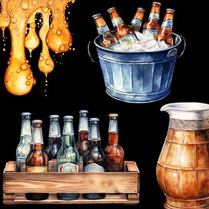 Beer Clipart Bundle Set, 125 Beer Clip art PNG JPG, Watercolour, Transparent Background, Scrapbooking, Label Making