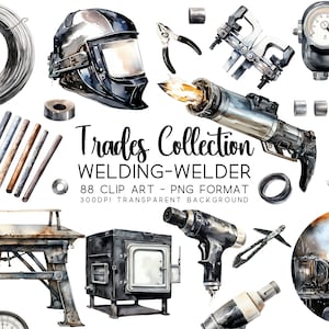 Lassen clipartbundel, levendige aquarel png-illustraties afbeeldingsbestanden, lassers en machines, instant download, commercieel gebruik