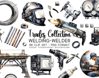 Welding, Welder Tool Bundle Clipart, Vibrant Watercolor Themed, PNG & JPG, 12x12", 300 DPI, Instant Download, Commercial Use Allowed