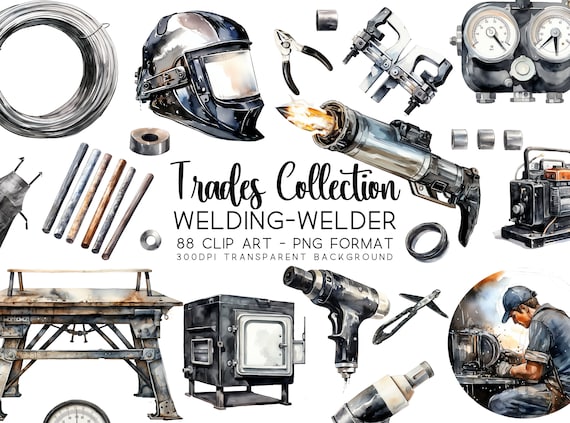 Welding Clipart Bundle: Watercolor Welder Tools PNG (Digital Download)