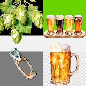 Beer Clipart Bundle Set, 125 Beer Clip art PNG JPG, Watercolour, Transparent Background, Scrapbooking, Label Making