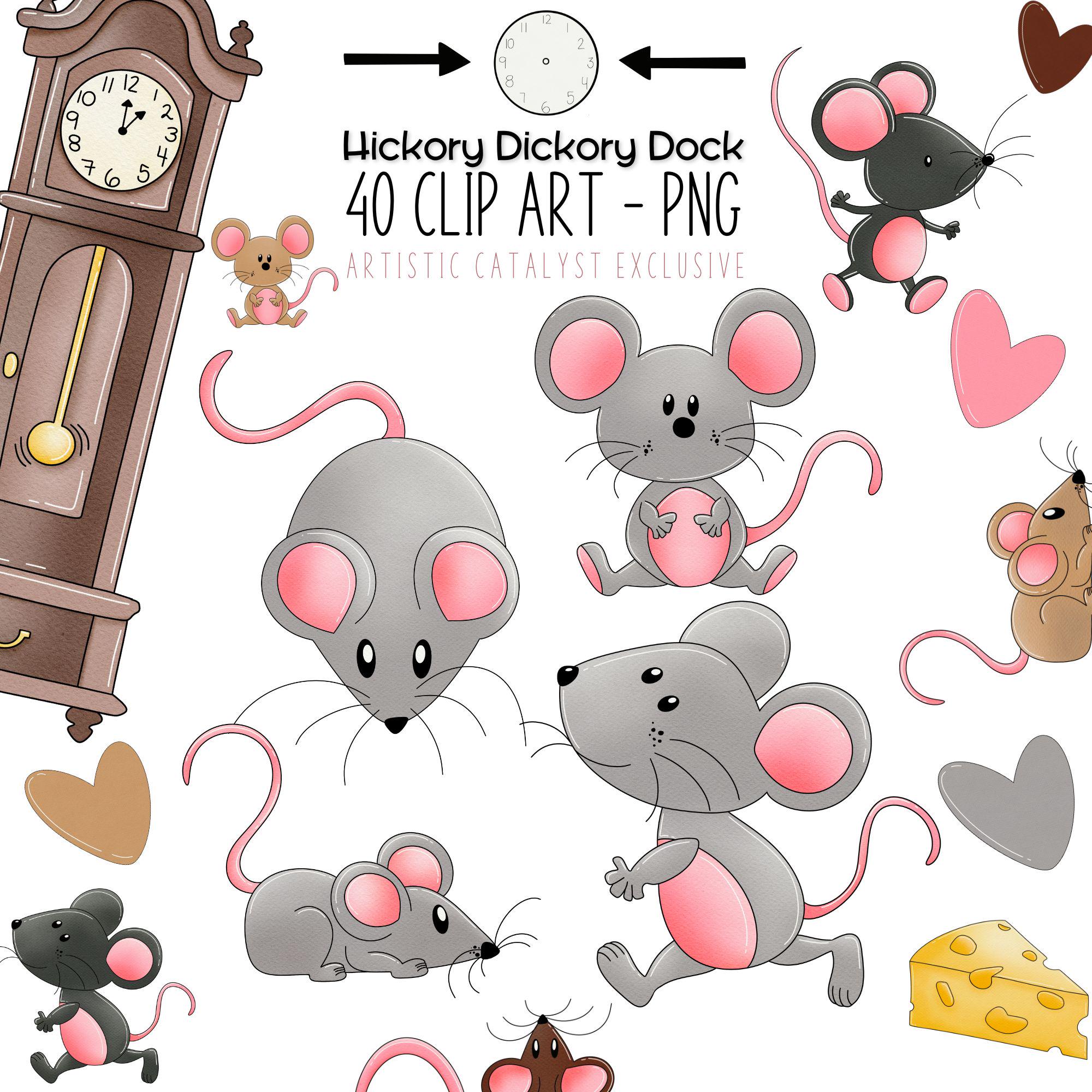 Hickory Dickory Dock Clipart Mouse Clock PNG Bundle digital 
