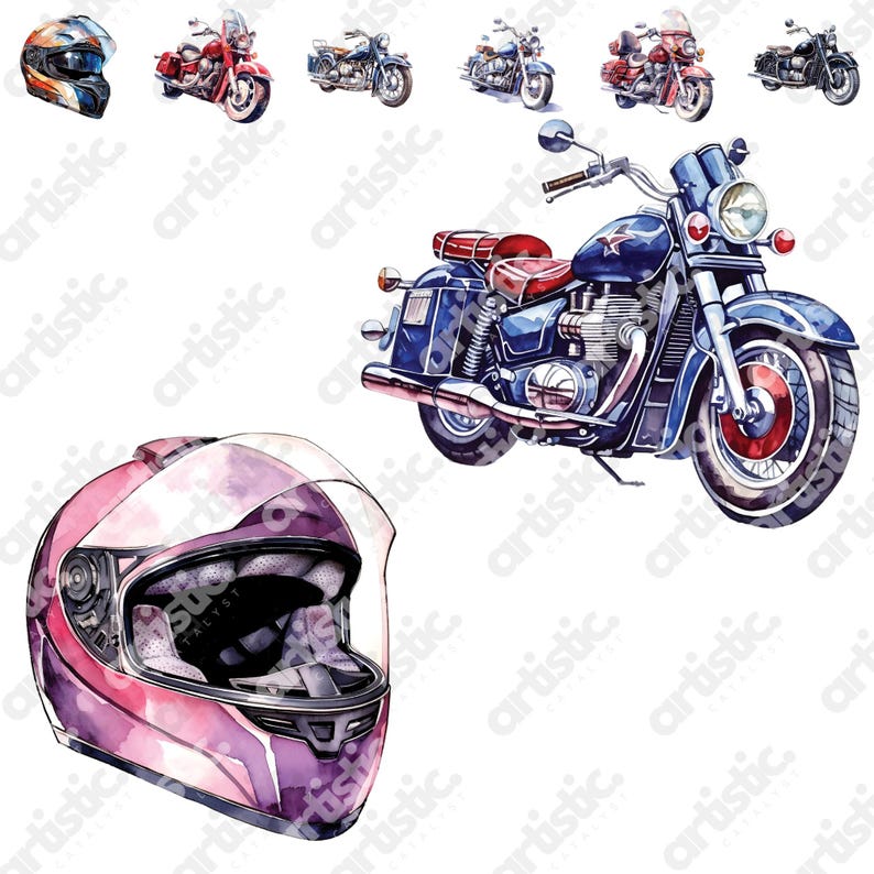 DIY bike graphics in vibrant watercolor, ideal for gifts for him or her, sublimation art, and commercial use
