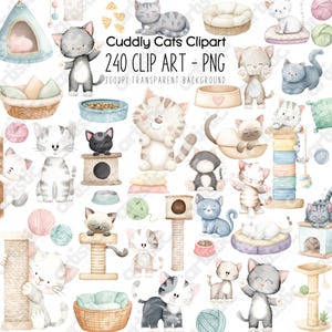 Bundle de cliparts chaton câlin - Art bohème pour chambre d'enfant, chaton moi anniversaire PNG, fil imprimable & stickers pour animaux de compagnie