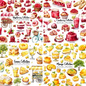 Horizontal and Vertical Display of Breakfast Clipart and Fruit Clipart, showcasing diverse Food Clipart Bundle
