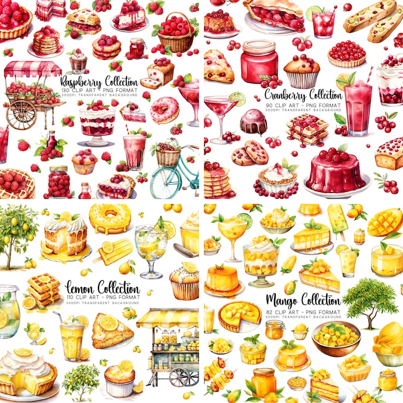 Horizontal and Vertical Display of Breakfast Clipart and Fruit Clipart, showcasing diverse Food Clipart Bundle