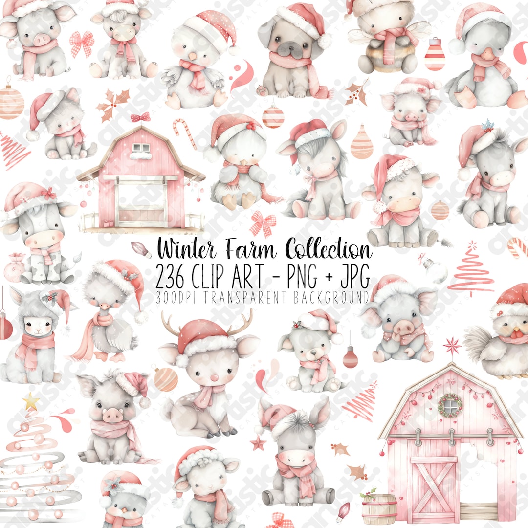 Christmas Animals Watercolor Clipart Bundle, Pastel PNG Digital Images ...