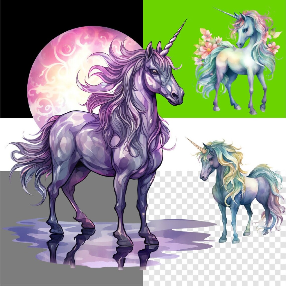 Watercolor Unicorn Clipart Bundle - Fantasy Graphics, Commercial Use ...