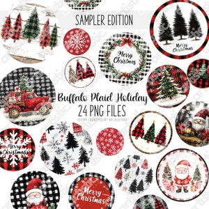 Échantillon de cliparts de vacances à carreaux aquarelle – 26 images PNG avec un arrière-plan transparent | Arbres de Noël à carreaux, camions, gnomes