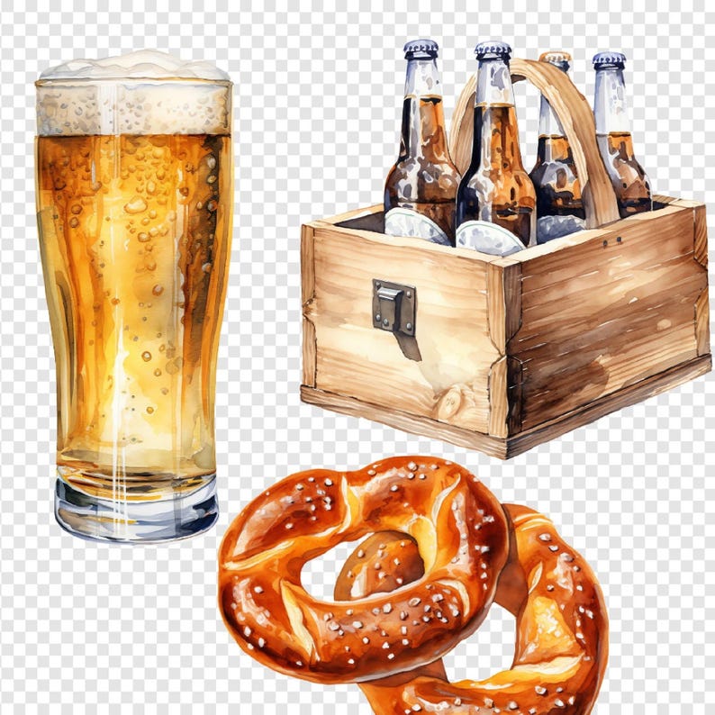 Beer Clipart Bundle Set, 125 Beer Clip art PNG JPG, Watercolour, Transparent Background, Scrapbooking, Label Making
