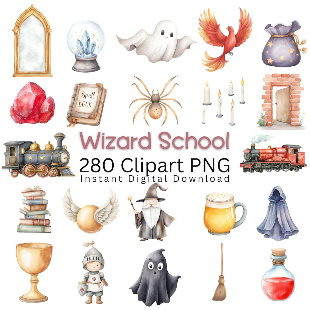 Wizard Clipart Bundle: Watercolor Fantasy Characters, Castle ...