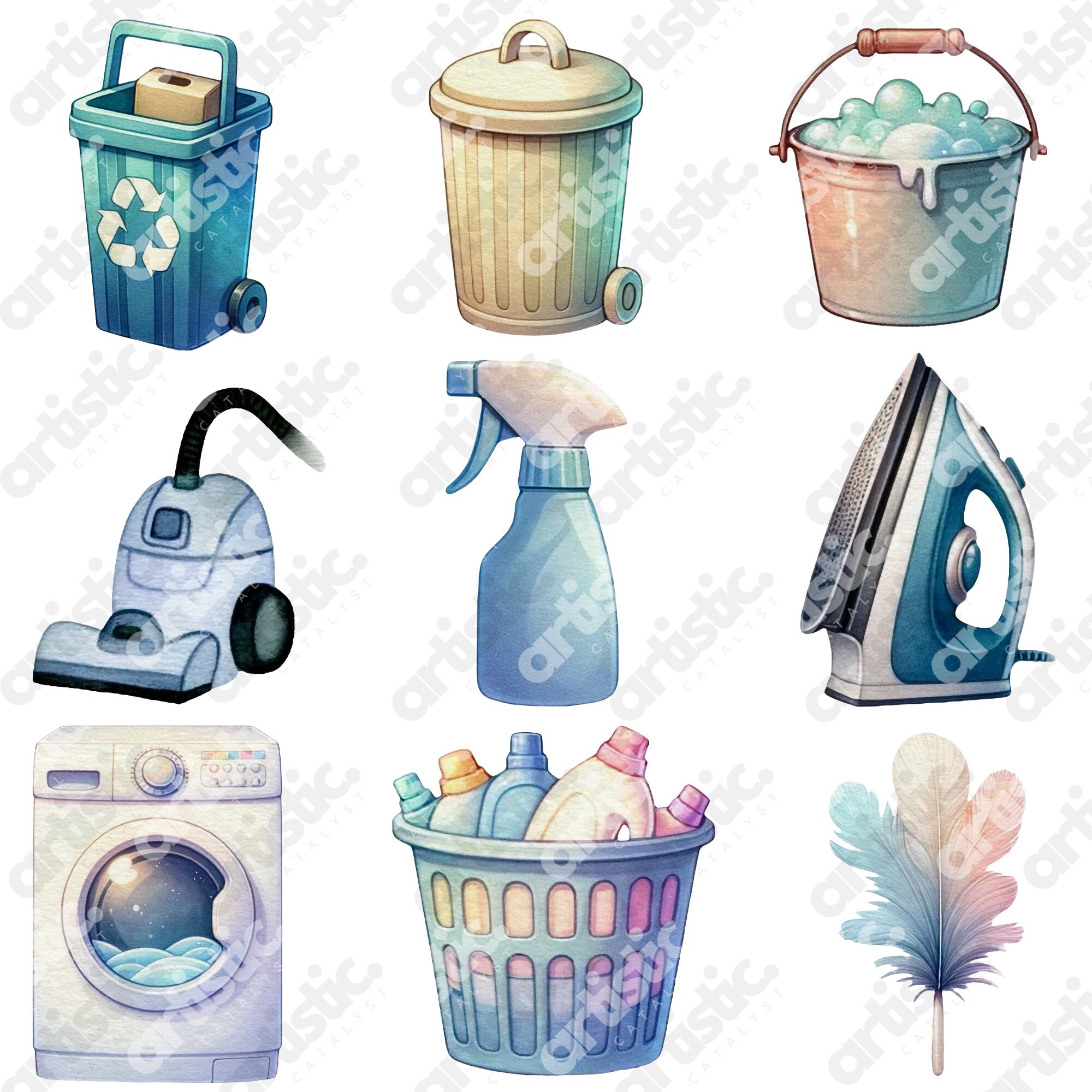 Watercolor Cleaning Clipart Bundle: Household PNG Prints (digital Download)  - Etsy Israel, image size:2000x2000