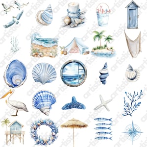 Marine Clip Art Bundle PNG presenting beautifully illustrated pelicans, lighthouses, captain hats, fish, and water ripples, perfect for saltwater prints and outdoor nature projects.