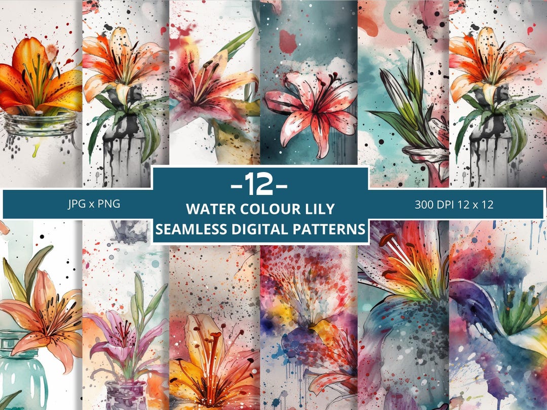 Watercolor Lily Seamless Patterns: Floral Digital Paper (commercial Use ...
