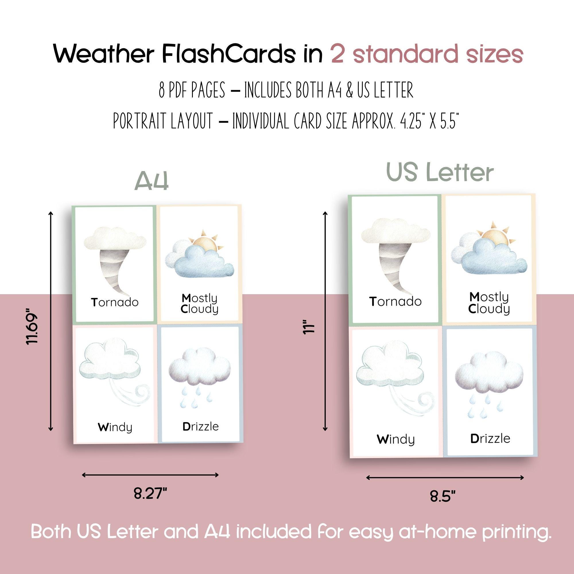 Weather Flashcards: 32 Montessori Game Homeschool Printable (PDF ...