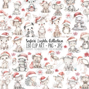 Safari Clipart Bundle - 130 PNG Images of Jungle Animals in Christmas Lights, Safari Nursery Decor, Baby Shower, Jungle Party Favor