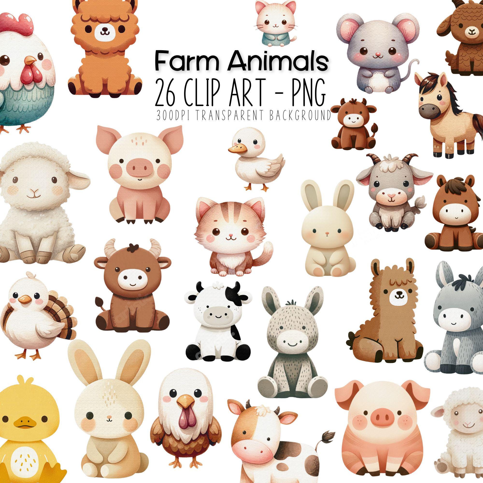 Baby Farm Animals Clipart Bundle: Nursery PNG Watercolor (instant ...
