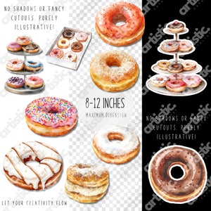 Donut clipart displayed in decorative arrangements, perfect for party and menu design.