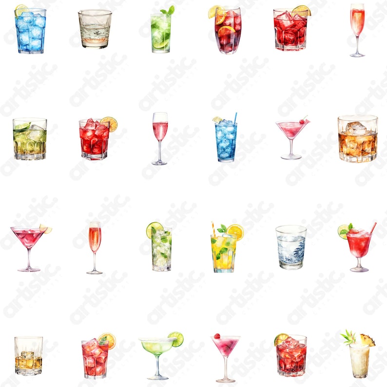 Framed wall art mockup featuring cocktail PNG clipart, showing how these images can be used for kitchen or bar wall decor.