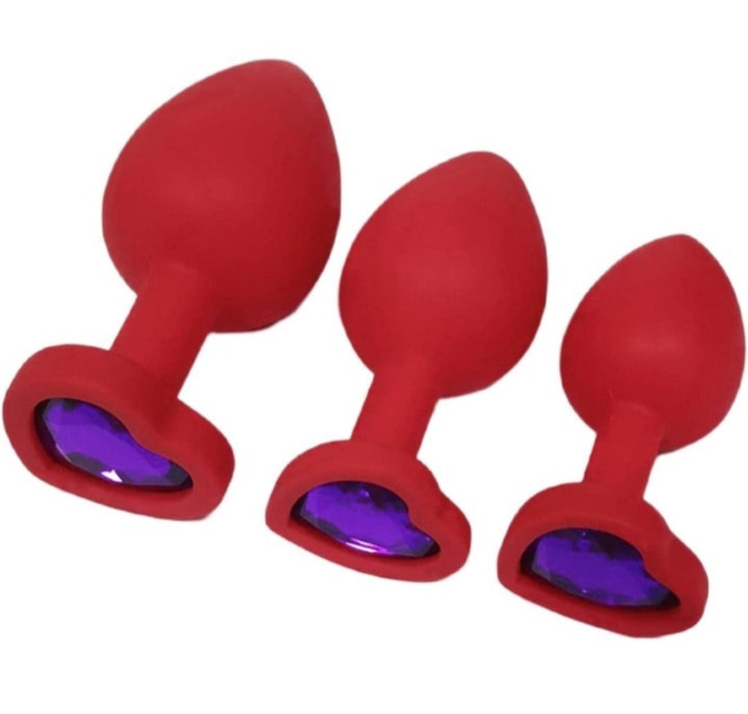3 Piece Heart Shaped Anal Plug Training Set In Red And Purple Etsy