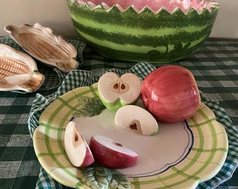 Vintage Apple Slices Ceramic Country Cottage Decorative Tabletop Plate* Unique Vintage Serving Fruit Plate collectible