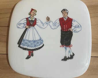 Vintage 1950’s Figgjo Collection*Porcelain Butter Dish Replacement Lid* Norwegian Folk Dancers