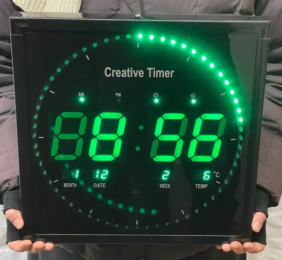 35cm Digital Wall Clock Square LED Large Moving Seconds Round Date Time Hall Office Hall Gym Temperature Creative Timer AC Adaptor UK Plug Etsy UK