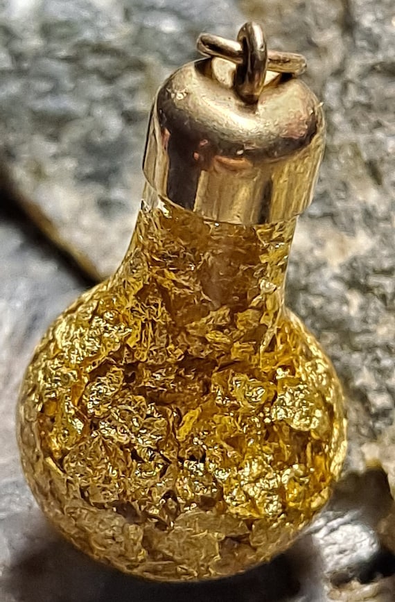Gold Leaf in Liquid Filled Glass Vial Vintage and 
