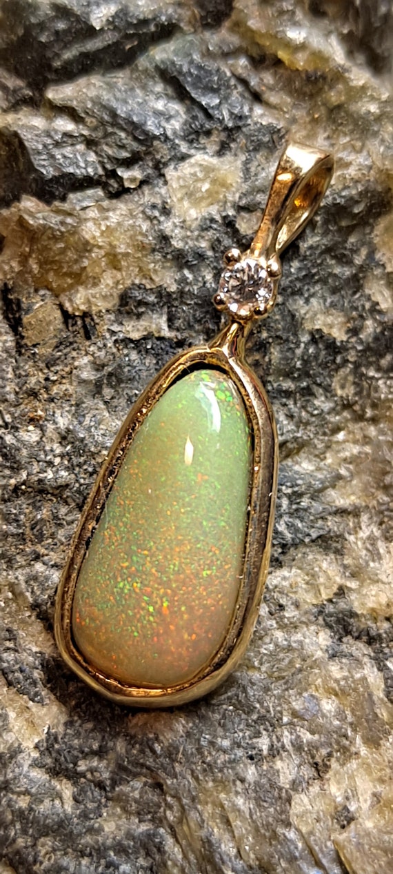 Opal with Diamond and 14k Yellow Gold Amazing Vin… - image 2
