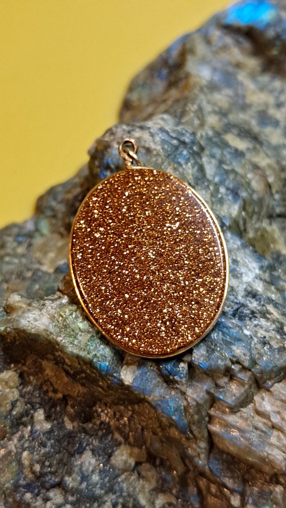 Goldstone with Gold Wrap Oval Pendant Simple and B