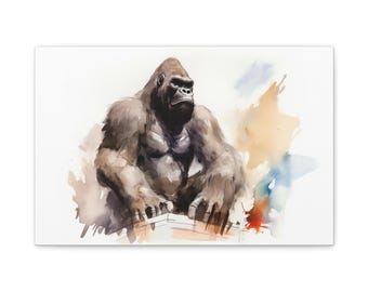 Acquerello rustico di King Kong, regali per lui di Godzilla, film sui mostri, fantascienza vintage, poster di film cult classici, fantascienza artistica, fantasy