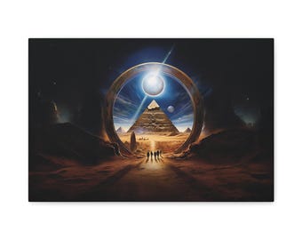 Impresión en lienzo de acuarela de Stargate, decoración de ciencia ficción para el hogar, arte mural de ciencia ficción, decoración de salas de juegos, póster de películas de culto, arte fantástico