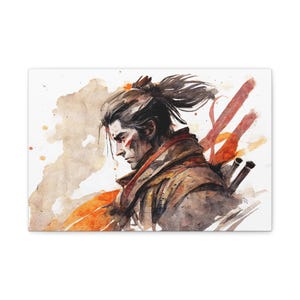 Sekiro Shinobi akvarellmålning, spelposterkonst, väggkonst för film och videospel, Dark Souls-spelrumsdekor, från Software Gaming Gifts