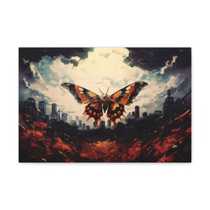 Mothra Watercolor Canvas Print, Godzilla Gifts Decor, Monster Movie Home Decor, Vintage Sci-Fi Art, Cult Movie Poster Classic, Fantasy Film