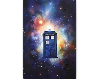 Tardis Universe Watercolor Canvas Painting Print, Doctor Who Fan Artwork, Fantasy Wall Art and Game Room Decor, BBC Sci Fi Lover Gift