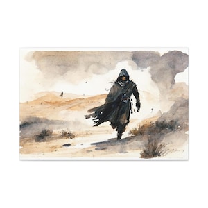 The Dark Tower- The Man in Black Fled Canvas Watercolor Print, Bookworm Home Decor Gifts, Stephen King, Fantasy Art, Roland the Gunslinger