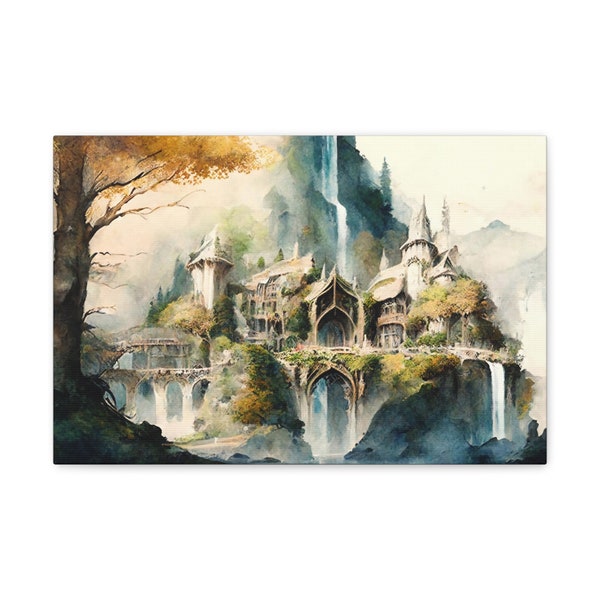 Rivendell Lord of the Rings Art, Fantasy Art, JRR Tolkien, Elves, Fantasy Painting, "In a Hole in the Ground", The Hobbit, Bookworm Gift