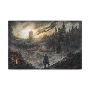 Dark Souls Ringed City Landscape Watercolor Painting Canvas Print, From Software Fan Art, Demon Soul Elden Ring Bloodborne, Video Game Decor