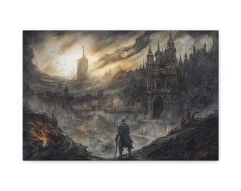 Dark Souls Ringed City Landscape Watercolor Painting Canvas Print, From Software Fan Art, Demon Soul Elden Ring Bloodborne, Video Game Decor