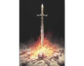 Dark Souls Bonfire Watercolor Canvas Print, Video Game Room Decor, Gifts for Game Lover, Demon Souls Elden Ring Decor, From Software Fan Art